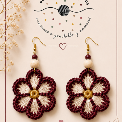 Pendientes de Crochet - Ganchillo Modelo Flor de Mar