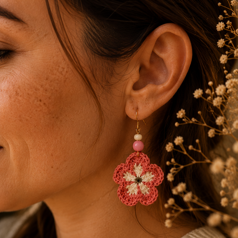 Pendientes de Crochet - Ganchillo Modelo Flor de Mar