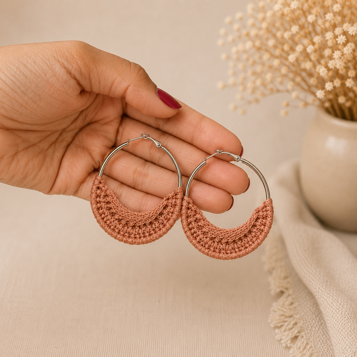 Pendientes a crochet/ganchillo Luna