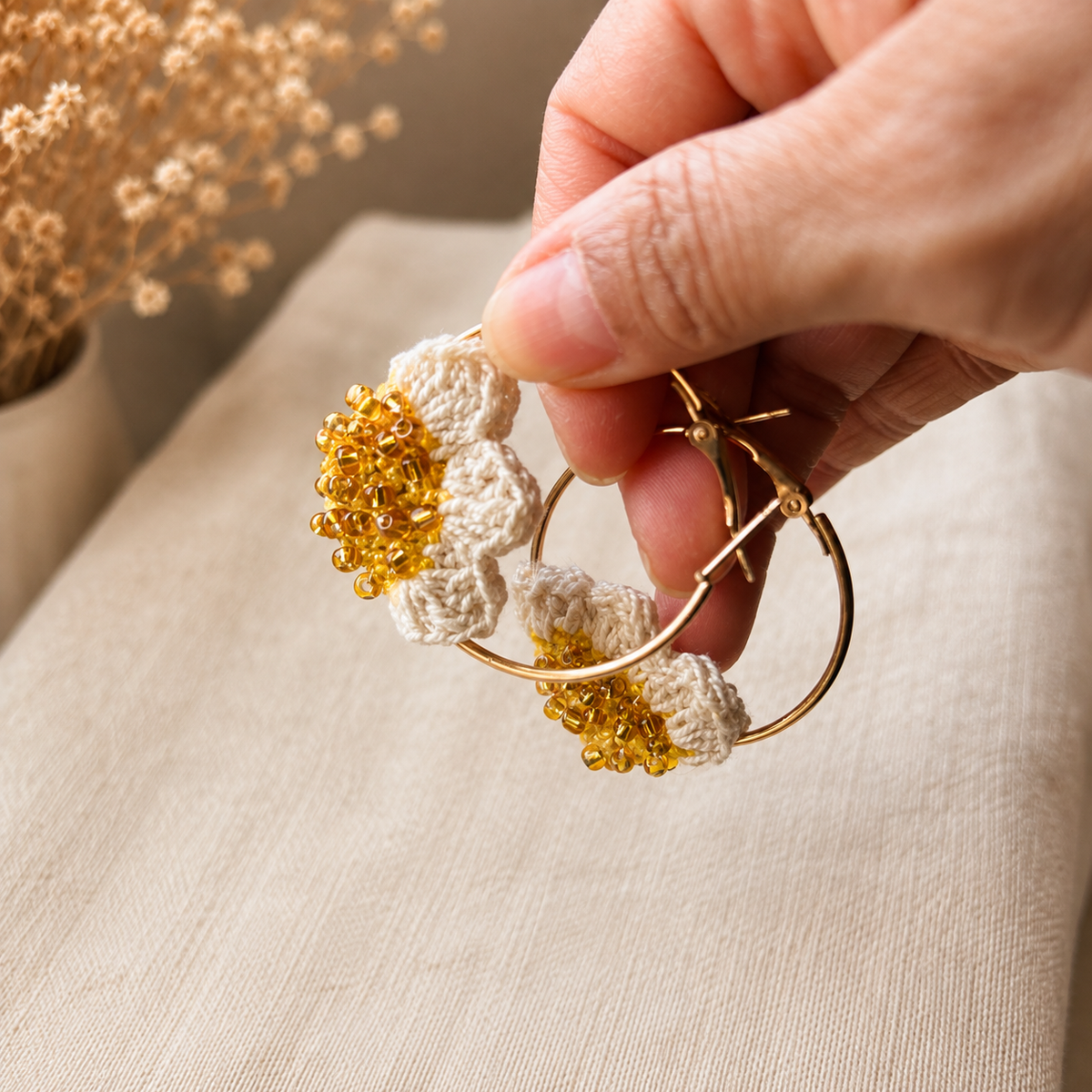 Pendientes a crochet / ganchillo flor de Sol