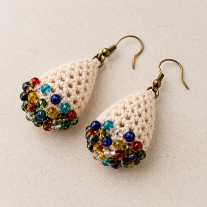 Pendientes a crochet/ganchillo Gotas Tejidas Arcoíris