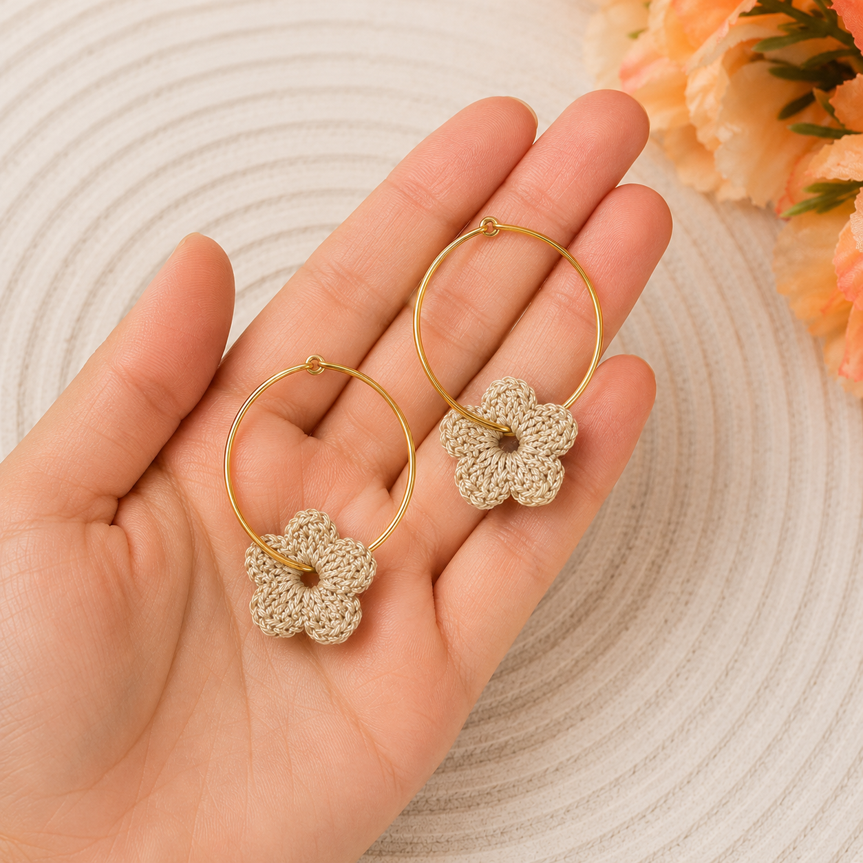 Pendiente a crochet / ganchillo Flor de Luz