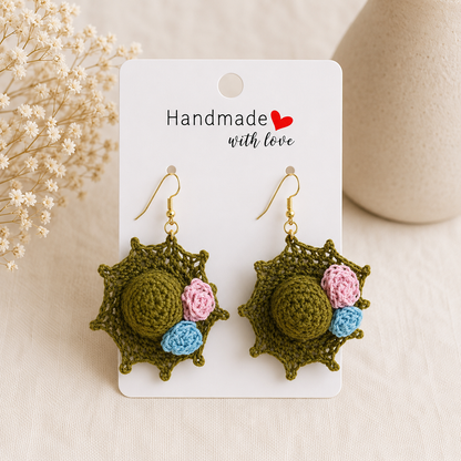Pendiente a crochet/ganchillo Jardin oliva