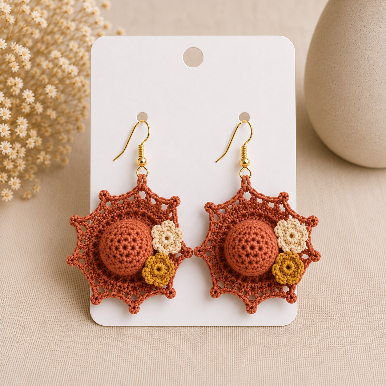 Pendiente a crochet/ganchillo Jardin oliva