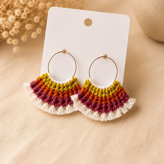 pendientes crochet/ganchillo Abanico Arcoíris